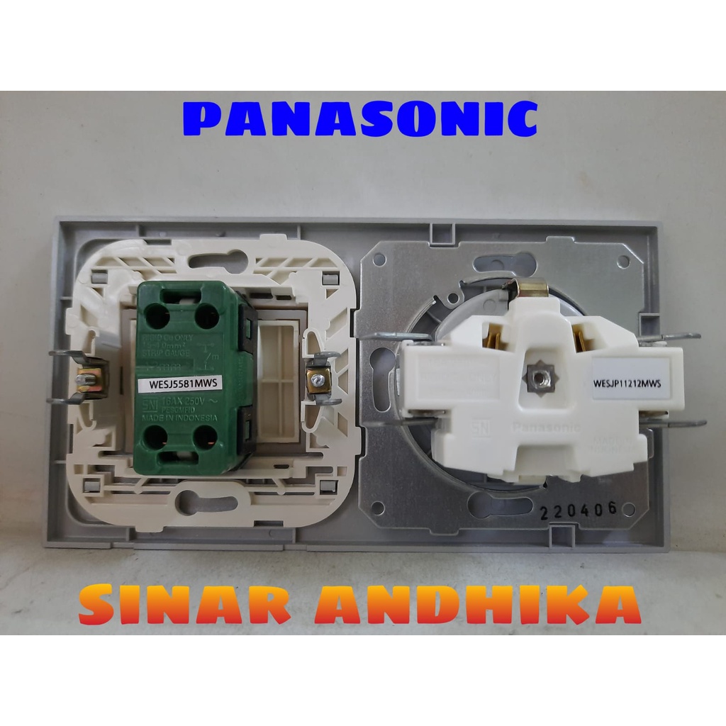 STOP KONTAK + ENGKEL LEBAR INDIKATOR SILVER PANASONIC WESJP 11212MWS+WESJ 5581MWS