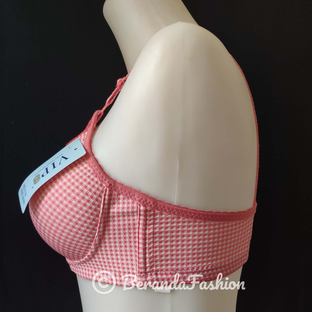 Bra jumbo push up bra cup C motif kotak kait 3 tanpa kawat Murah berkualitas Berandafashion