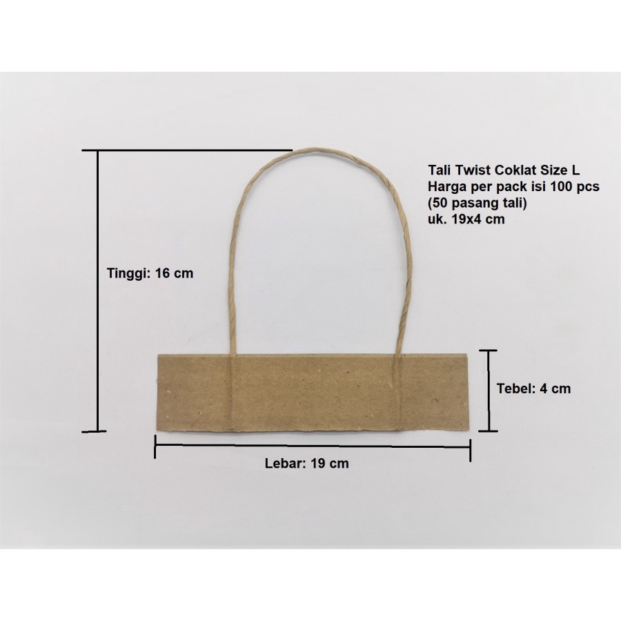 

100 PCS Twist handle Coklat / Putih size L 19 cm - Cokelat