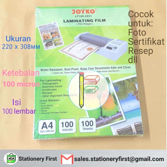 

Tygse70 Joyko Laminating Film/ Plastik Laminating A4 100 Micron As71S0D