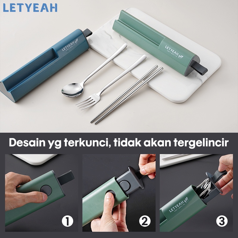 letyeah Sendok makan set stainless /alat makan set dengan kotak berbahan/ cutlery set