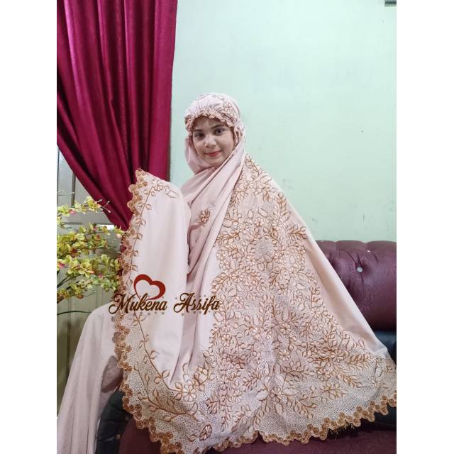 Mukena bordir  coklat susu