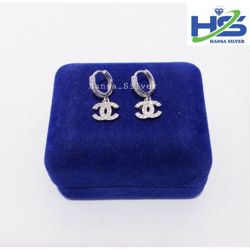 Anting Perak Asli Silver 925 Lapis Emas Putih Model Jepit Agogo - Anting Perak Wanita Anti Karat