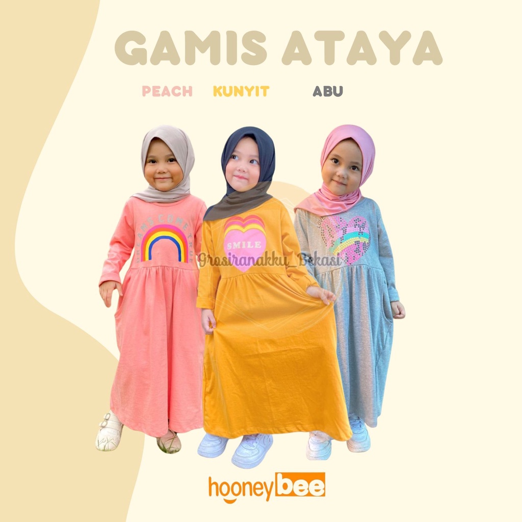 Gamis Kaos Anak Ataya Hooneybee Mix Warna 2-10Th