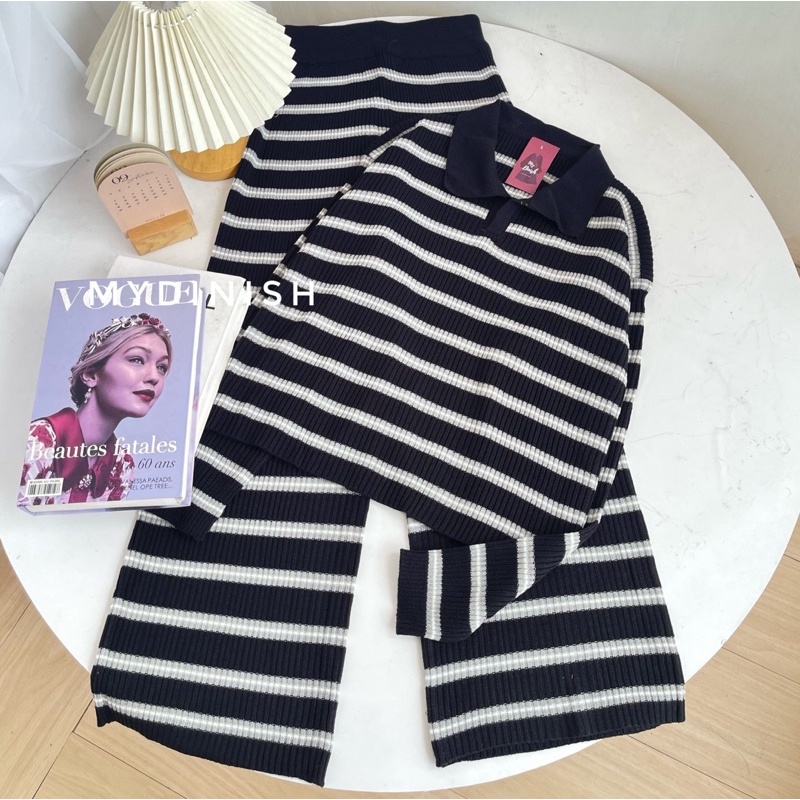 Maula One Set - Stelan Rajut Wanita Motif Stripe