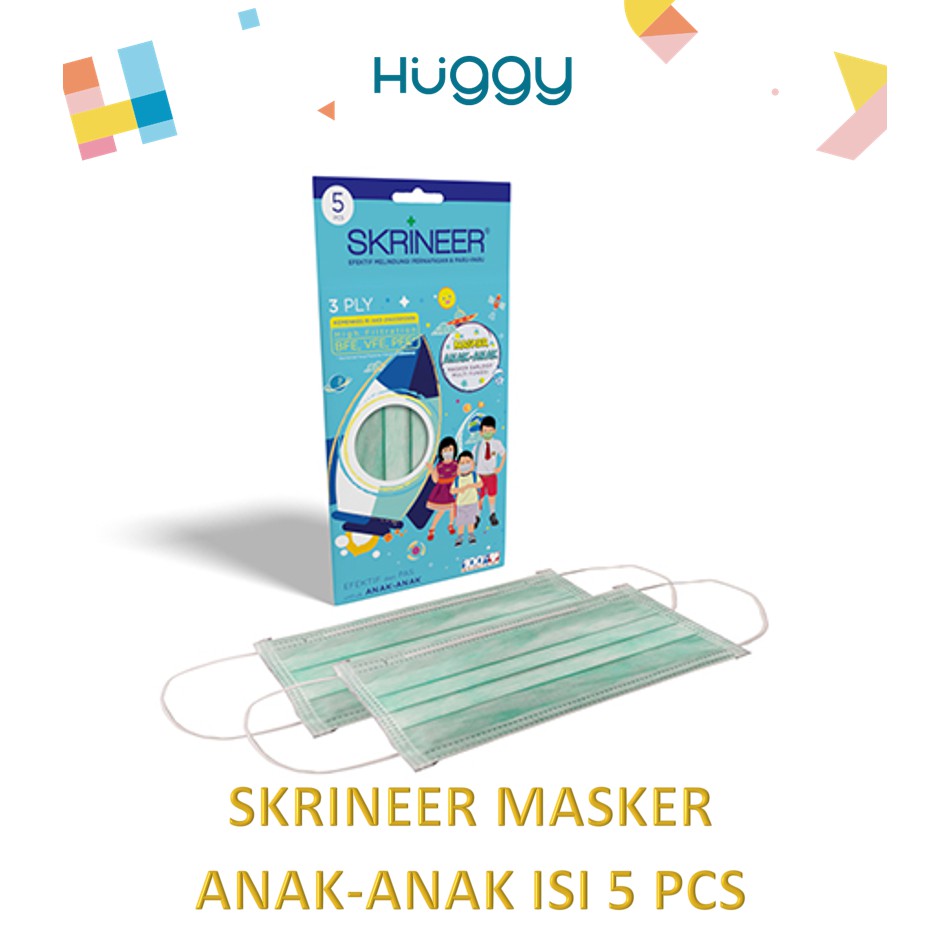 Skrineer Masker Anak Anak Kids Earloop Plastik isi 5 pcs  SKRINEER PLASTIK 5