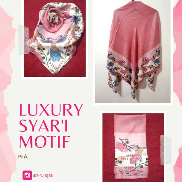 Luxury Syar'i Motif Square Pink / Hijab Segi Empat Syari Jumbo/ Jilbab Umama scarf