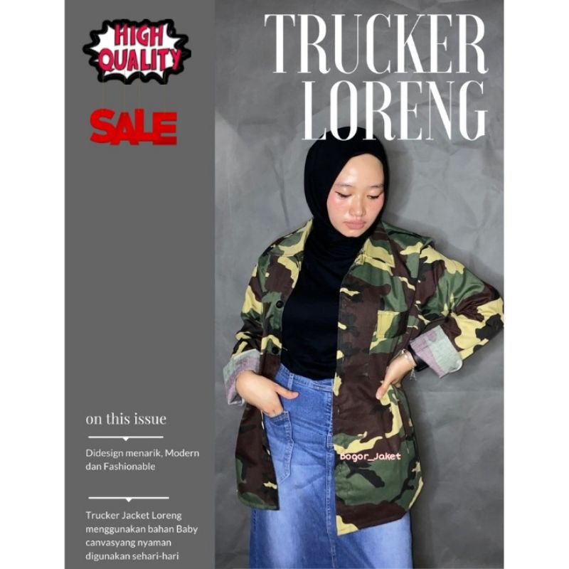JAKET ARMY LORENG OVERSIZE - JAKET TRUCKER WANITA LORENG