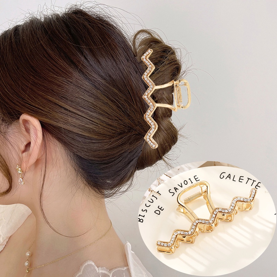 Jepit Rambut Ponytail Bahan Alloy Aksen Kristal Berlian Imitasi Gaya Korea Untuk Wanita