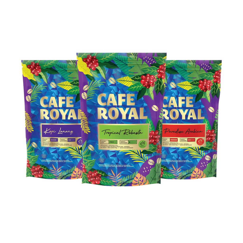 

Bundling 3 Cafe Royal Paradise Arabica, Tropical Robusta, Kopi Lanang