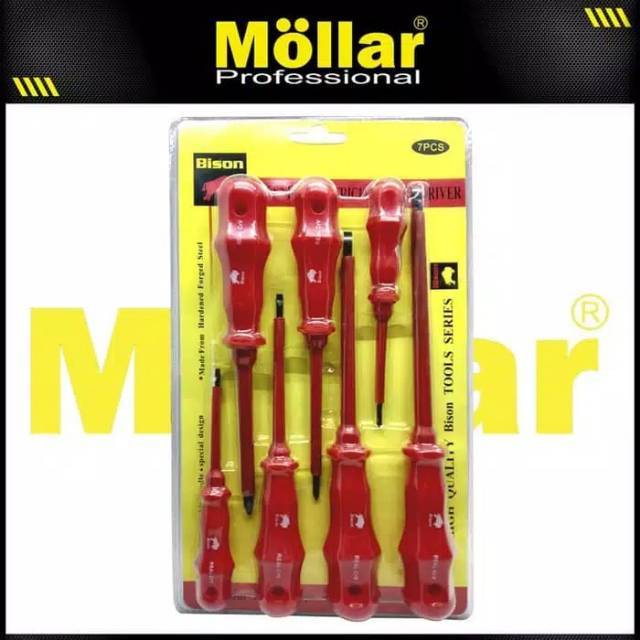 Obeng Listrik Plus Minus 7pcs 7 pcs Set Electric Screwdriver Merah - BISON