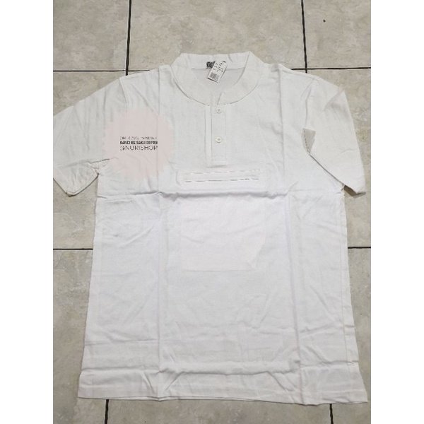 Kaos Pendek Oblong Putih Haji Umroh Kancing Saku Depan / Perlengkapan Haji Umroh Pria