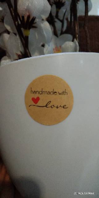 Stiker Label Bulat 2.5Cm Bahan Kertas Craft Natural Motif Tulisan Handmade with Love