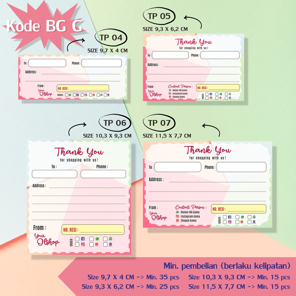 

Label pengiriman / stiker pengiriman online shop custom murah part 2 *baca deskripsi