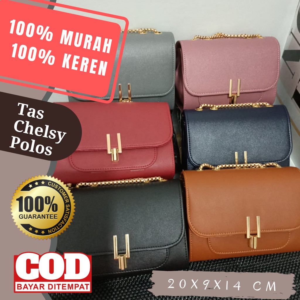TAS SELEMPANG SLINGBAG SLING BAG BAHU WANITA CEWEK KOREA KEKINIAN MINI RANTAI GOLD CHELSY POLOS