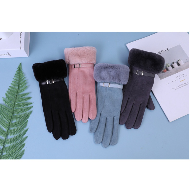 KN-29 sarung tangan bulu musim dingin wanita touch screen winter warm gloves suede velvet