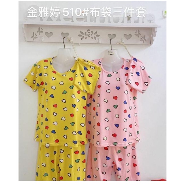 JC- Stelan Tidur  Import 3/4 Free pouch / Stelan wanita terbaru / Piyama wanita HP