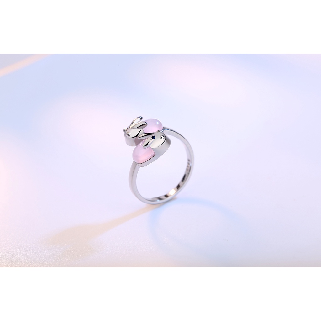 Cincin Perak 925 Asli Cincin untuk Wanita Cincin Dapat Disesuaikan Double Bunny Fashion Perhiasan Cincin Perak Cincin Wanita