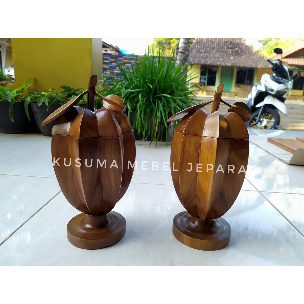 Toples Kayu Jati Model Belimbing (Tinggi 30cm)