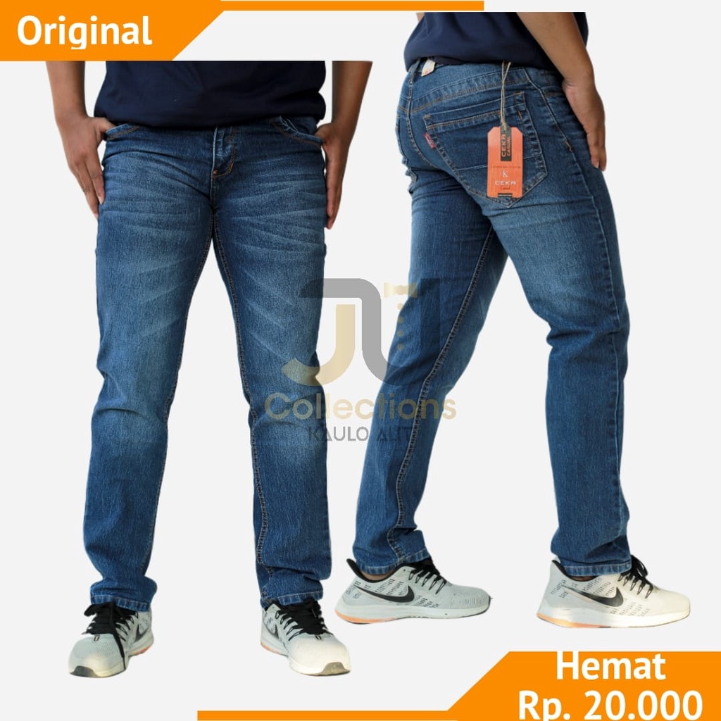 Celana Panjang Jeans Pria Original Ceka Primium Biru snaw blitz Size 27 Sampai 32