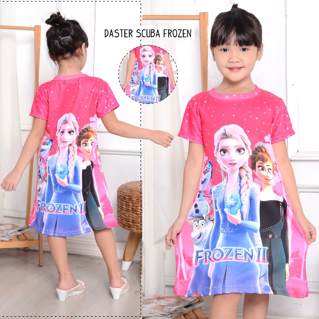BAJU DASTER ANAK FROZEN PINK