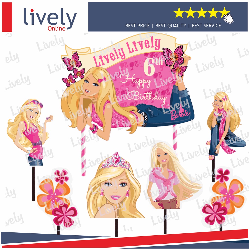 CUSTOM NAMA CAKE TOPPER KARAKTER BARBIE HIASAN KUE ULANG TAHUN HAPPY BIRTHDAY