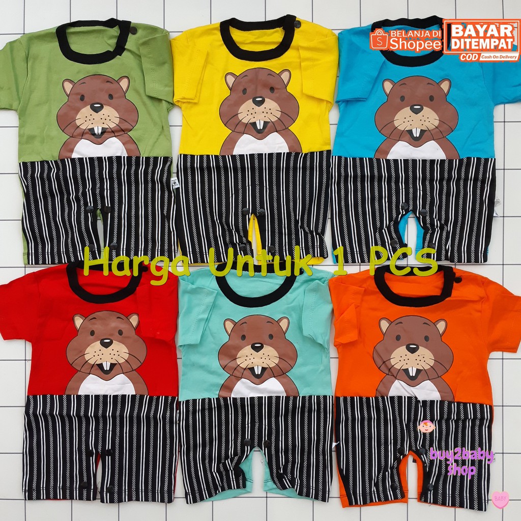 Romper jumper pendek bayi HAYAMI Squirrel series plus topi 0-3 Bulan 1 PCS