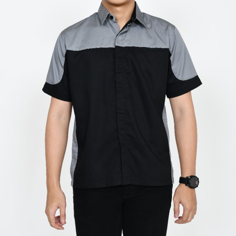 Baju kerja kombinasi custom bordir/baju kerja tangan pendek/seragam karyawan lapangan/baju restoran