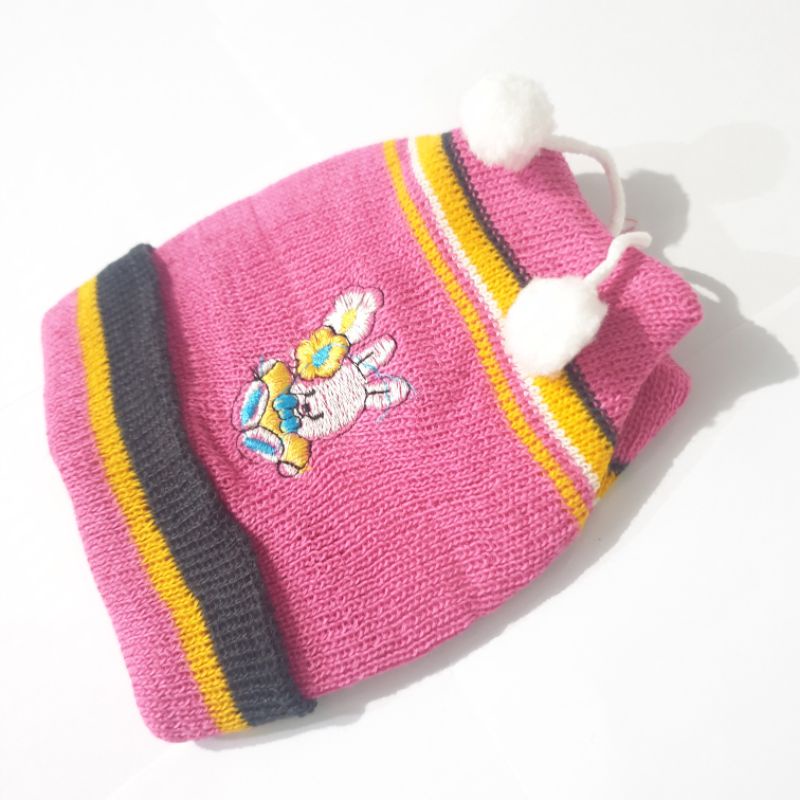 Topi Bayi Newborn Rajut Motif Bordir Kelinci / Ketu Bayi Rajut