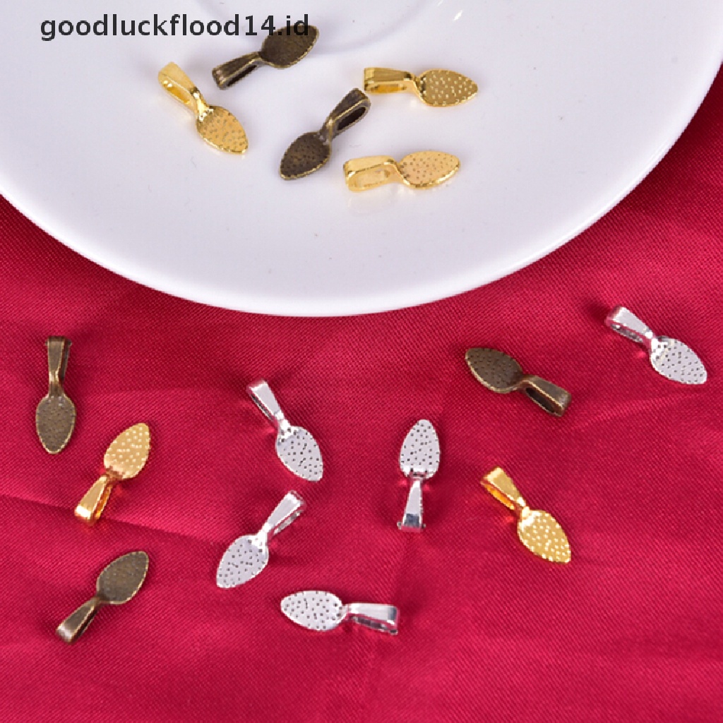 [OOID] 50pcs/set Tibetan Alloy Spoon Glue On Bails Leaf Flat Pad Pendant Bails Tone DIY ID