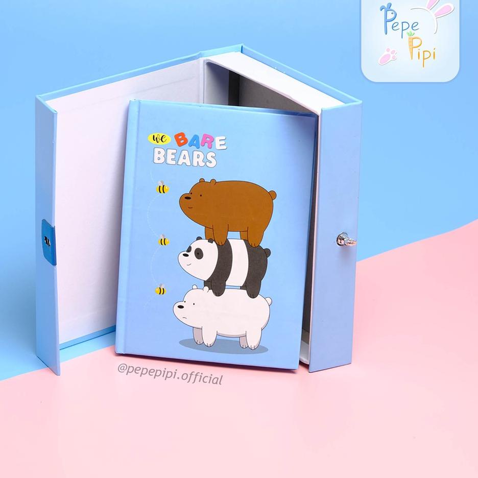 Super Bintang Buku Diary WBB We Bare Bear Note Book Dengan Kunci Gembok Tebal