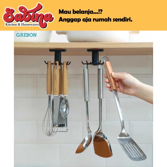 Rak Gantungan Sendok Sutil Spatula Peralatan Dapur 6 Hook GREBON