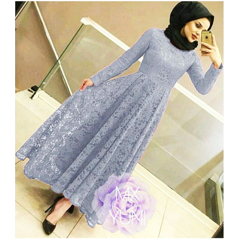 MAXI YUNI GAMIS FULL BRUKAT / REAL PICT YUNI / GAMIS PESTA BRUKAT /GAMIS BRUKAT TULANG