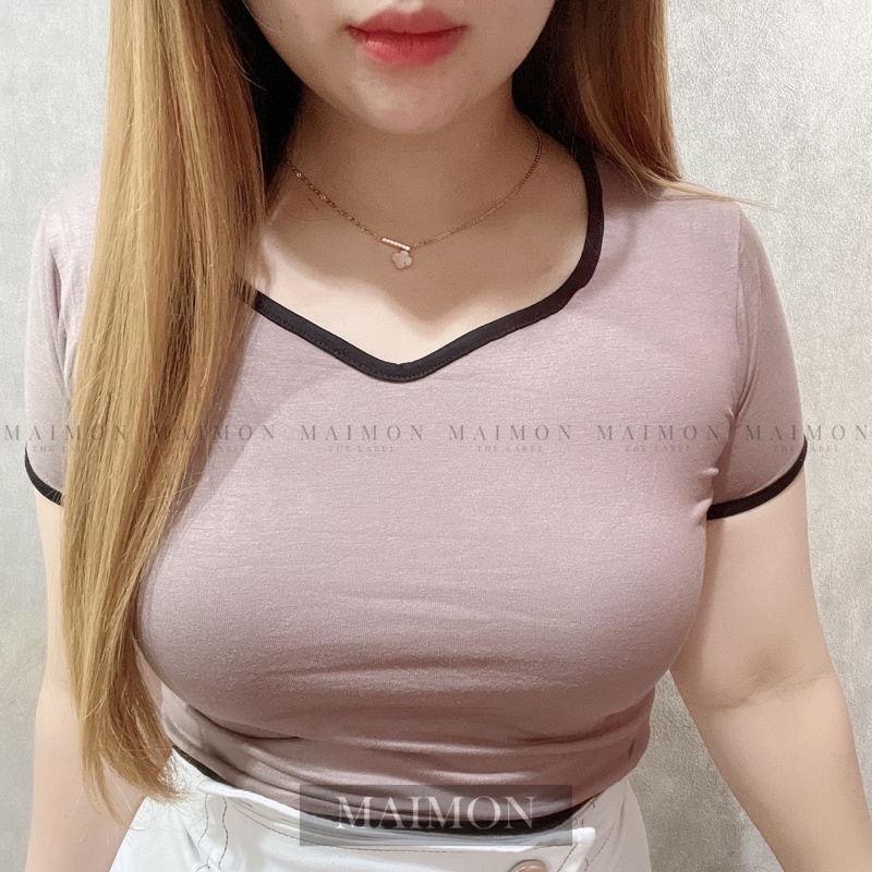 Bis Vneck Crop Top | Atasan Lengan Pendek Korean Fashion | Maimon Grosir