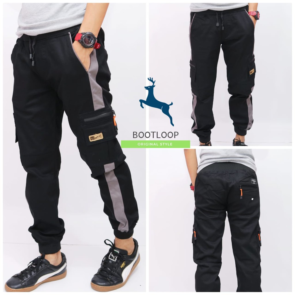  Celana  Jogger  Stripe Pocket Pria  Catton Twill Celana  Joger 