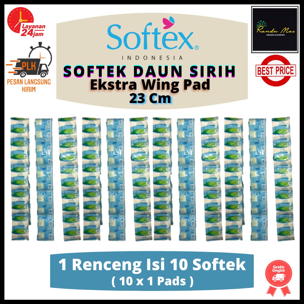 Softex Daun Sirih 23Cm Wing 1 Renceng Isi 10 Pads Softek Daun Sirih Pembalut Sayap Wanita Original Ekonomis