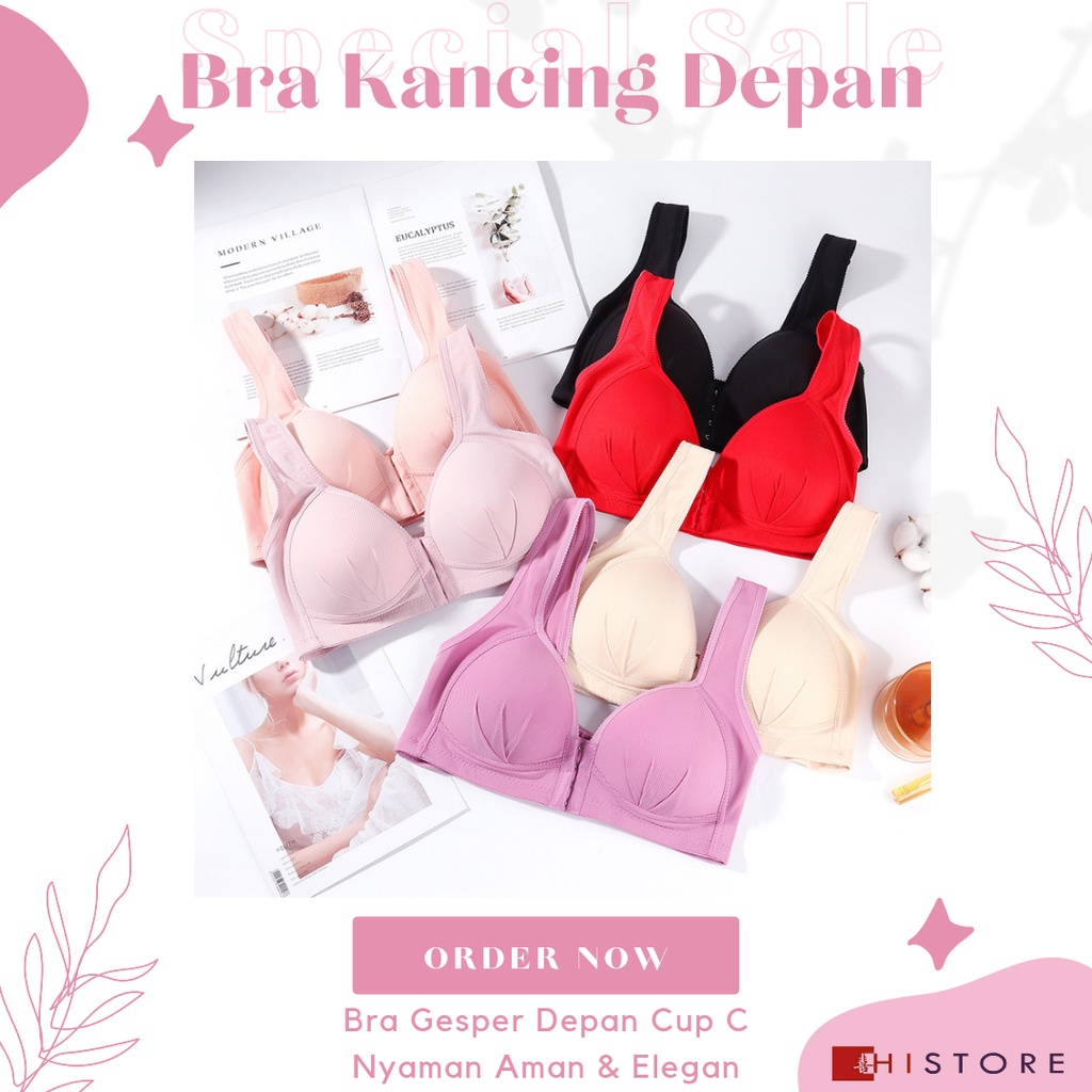 [HI] Bra Wanita Seamless Push Up Gesper Depan Kancing Depan Busa Tipis Tanpa Kawat Elegan 378