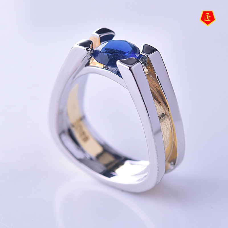 [Ready Stock]Inlaid Sapphire Ring 18K Gold Two-Tone