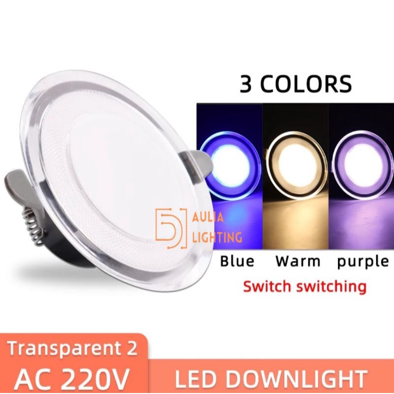 Lampu Downlight 3 warna 5w 6w 7w Led Panel Inbow Putih Natural Kuning Biru Ungu 5 6 Watt Hias Plafon