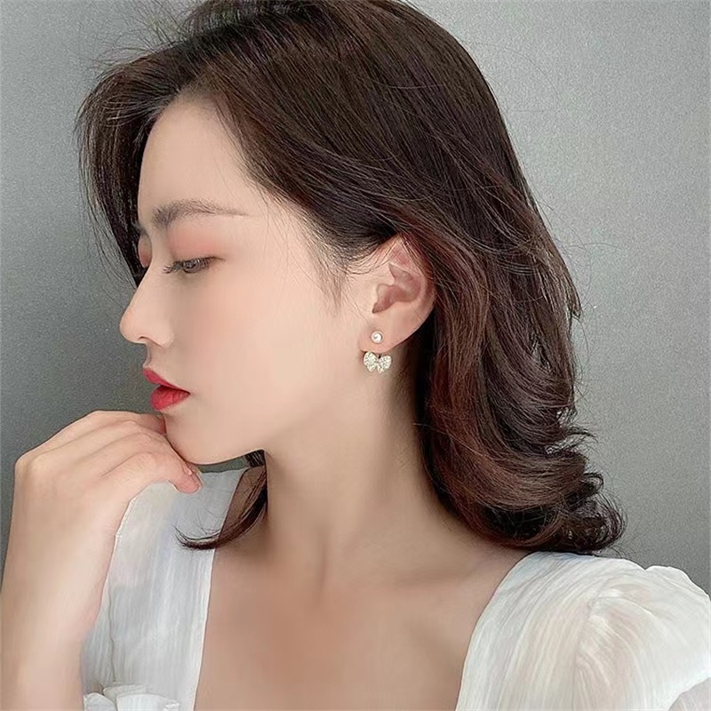 Anting Tusuk Silver s925 Desain Pita Hias Mutiara Berlian Imitasi Gaya Korea