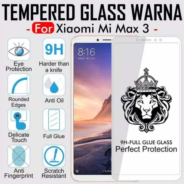 Tempered glass xiaomi mi max 3 Full lem glue anti gores kaca