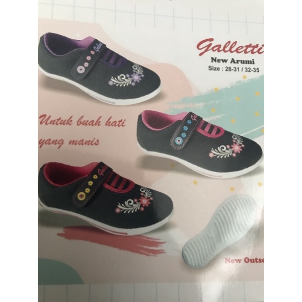 GALLETI ARUMI Sepatu anak perempuan size 22-34 SLIP ON empuk simpel dan lucu GALLETI ARUMI