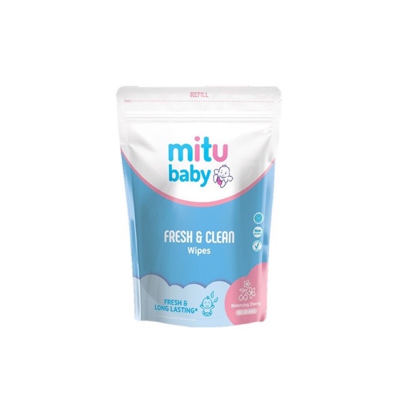 Mitu Baby Wipes Fresh &amp; Clean Refill Bottle Tissue Bayi Tisu Bayi isi Ulang Kemasan Botol 60Sheets