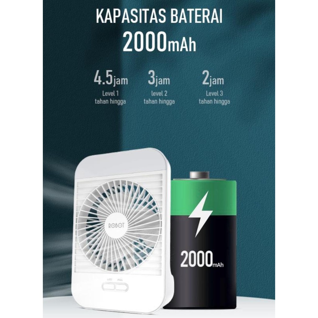 Kipas Angin Portable USB Fan 5 inci + LED 2000mAh - Kipas Meja BF 14