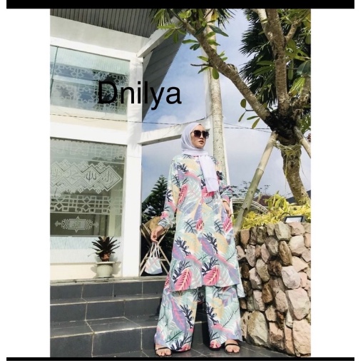 SET LONG TUNIK DAUN TROPICAL/SET LONG TUNIK RAYON/uncu83
