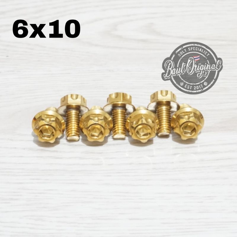 Baut probolt 6x10 gold new model drat 10 panjang 1 cm Heng thailand