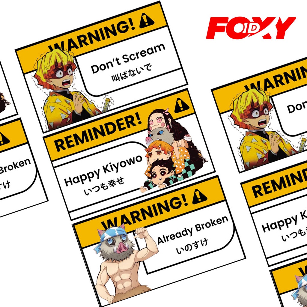 

(3 Pcs) Stiker Warning Anime Kimetsu No Yaiba / Stiker Anime / Warning Stiker / Tanjiro / Zenitsu