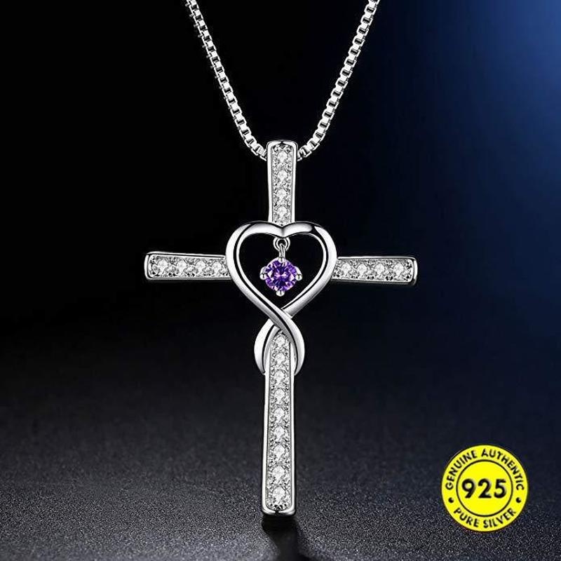 New 925 Silver Cross Inlaid Moissanite Pendant Necklace