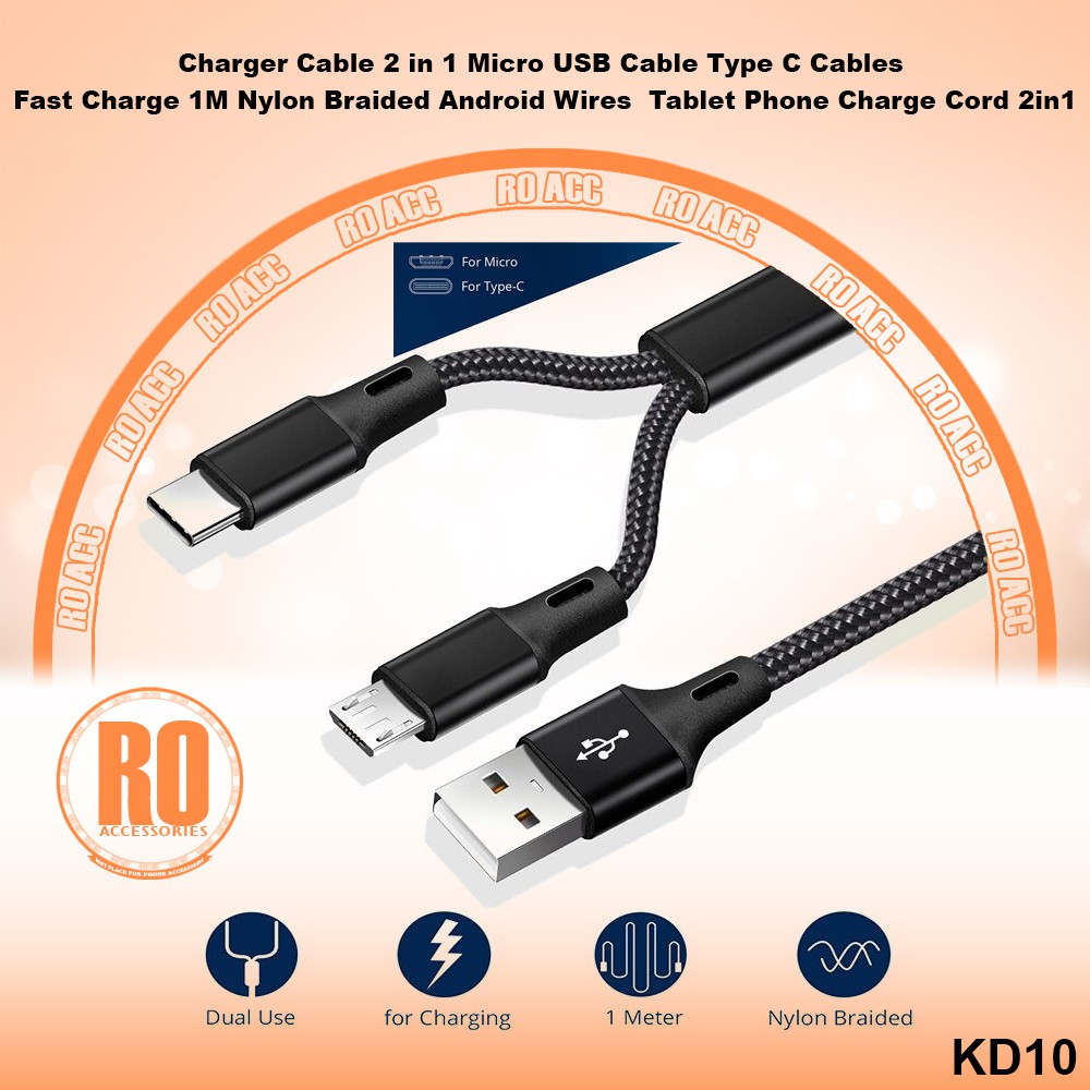 [RO ACC] NVN-KD10 2IN1 KABEL CHARGER MICRO USB / TYPE C DEVICES PREMIUM QUALITY