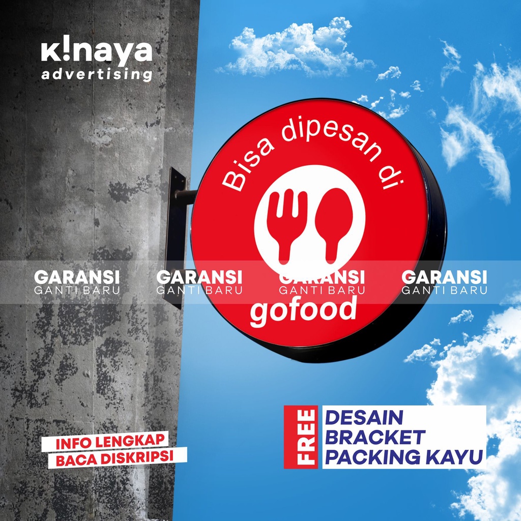 Neon Box Gofood Bulat Akrilik Diameter 30cm